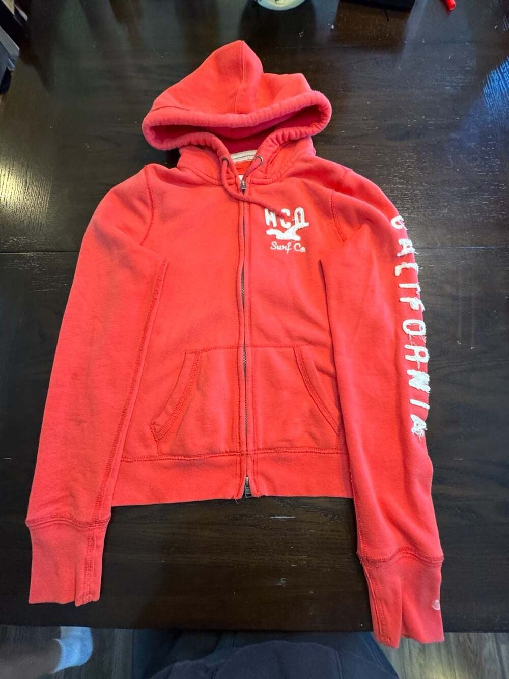 Hollister Surf Co Zip-Up Hoodie Size L Coral California
